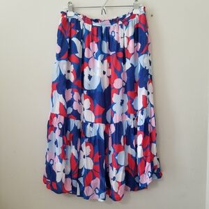 Draper James Maxi Skirt A Line Gypsy Floral PullOn Pockets Ruffle Hem Size Large